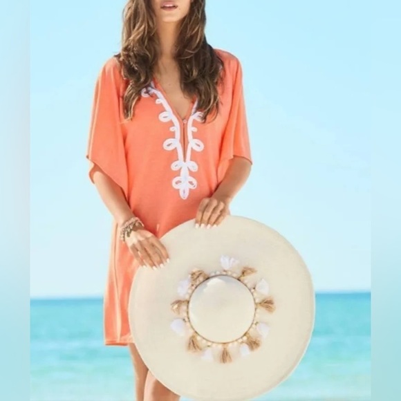 Lilly Pulitzer Linen Blend Balleta Cover-Up, Papaya Orange, Size XS - Picture 1 of 11